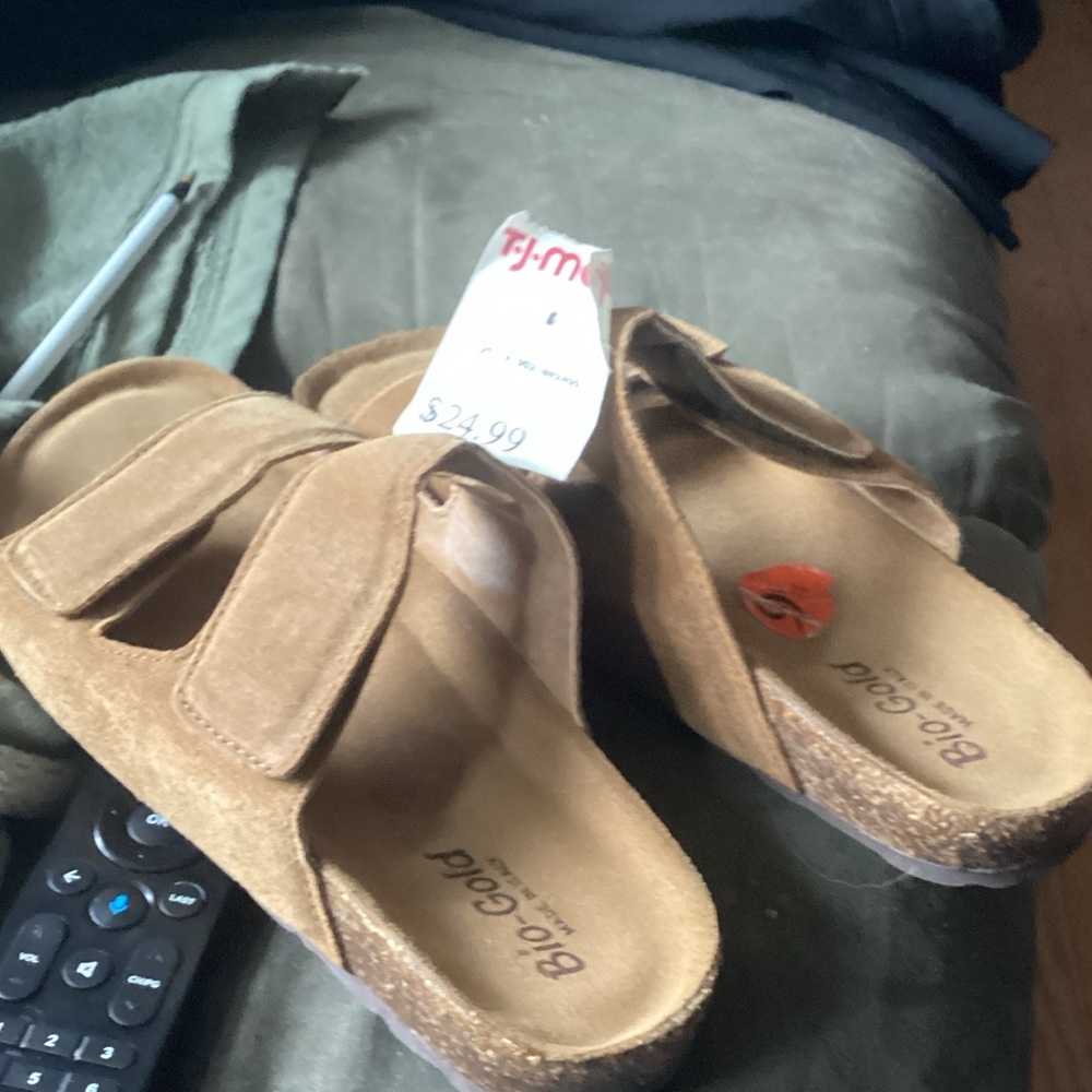 Women's Tan Suede Slip-On Sandals